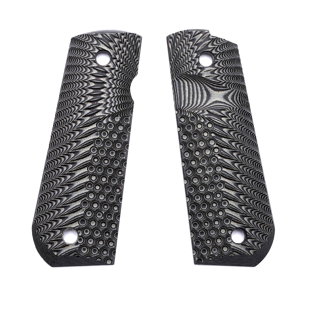 Guuun 1911 Grips G10, Full Size Government Grips, Bobtail Round Butt Cut, Eagle Wing Golf Texture H2-A - Guuun Grips