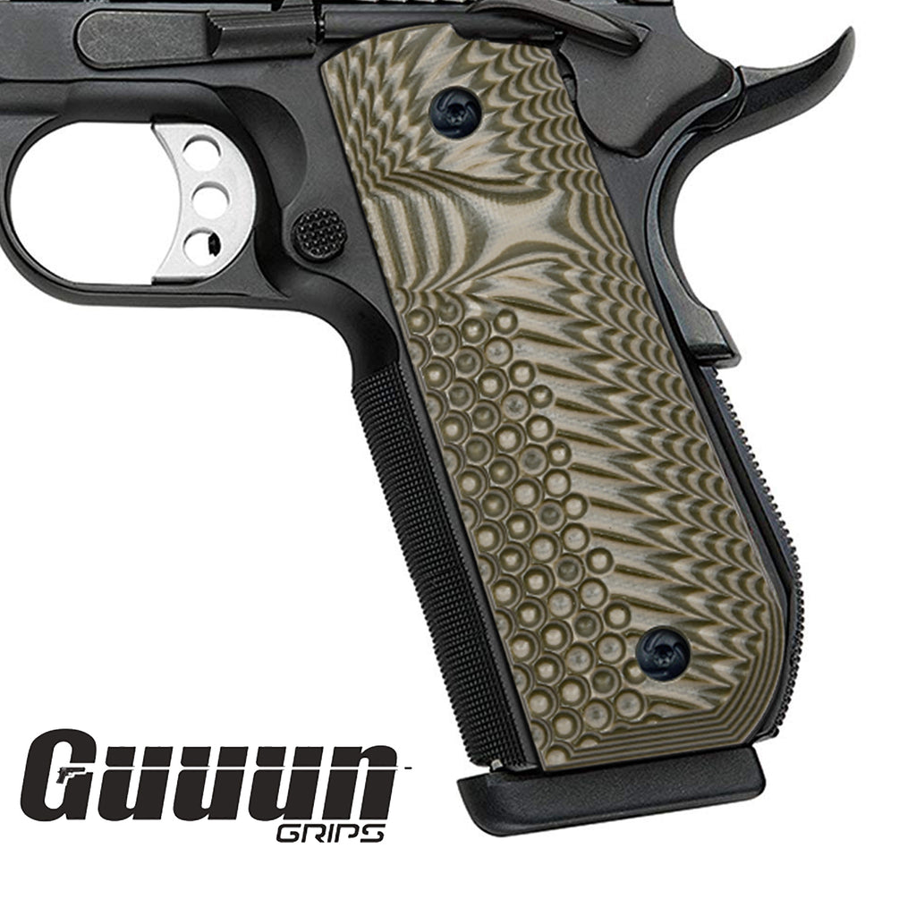 Guuun 1911 Grips G10, Full Size Government Grips, Bobtail Round Butt Cut, Eagle Wing Golf Texture H2-A - Guuun Grips
