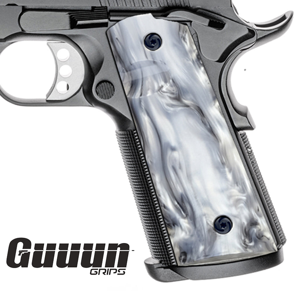 Guuun 1911 Magwell Grips High Polished Synthetic Pearl Resin Ambi Safety Cut H3-YKGM - Guuun Grips